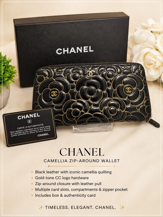 CHANEL Handbags - CHANEL Camellia Leather Wallet